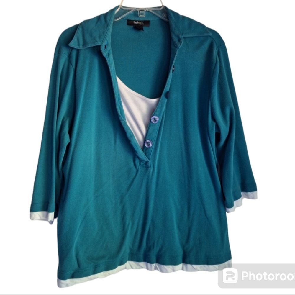 Style & Co. Teal and White T-Shirt Size 1X